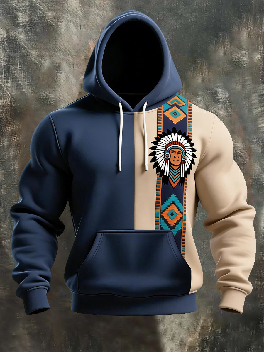 Men's Retro Western Aztec Print Casual Hoodie