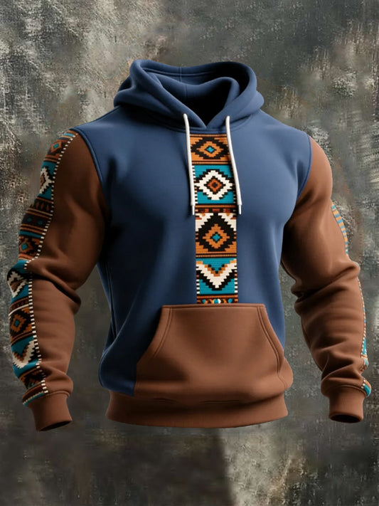 Men's Retro Western Aztec Print Casual Hoodie