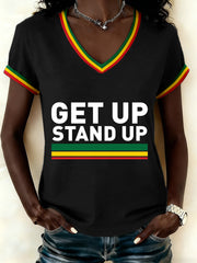 Women's Get Up Stand Up Print V-Neck T-Shirt