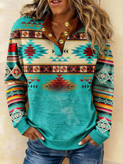 Women's Vintage Western Ethnic Aztec Pattern Casual Sweatshirt