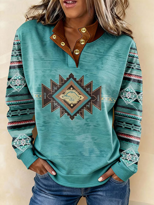 Women's Vintage Western Ethnic Aztec Pattern Casual Sweatshirt