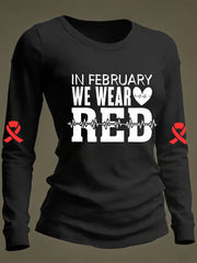 Women's Casual Heart Disease Awareness Print Long-Sleeve T-Shirt