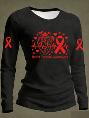 Women's Heart Disease Awareness Print Casual Long-Sleeve T-Shirt