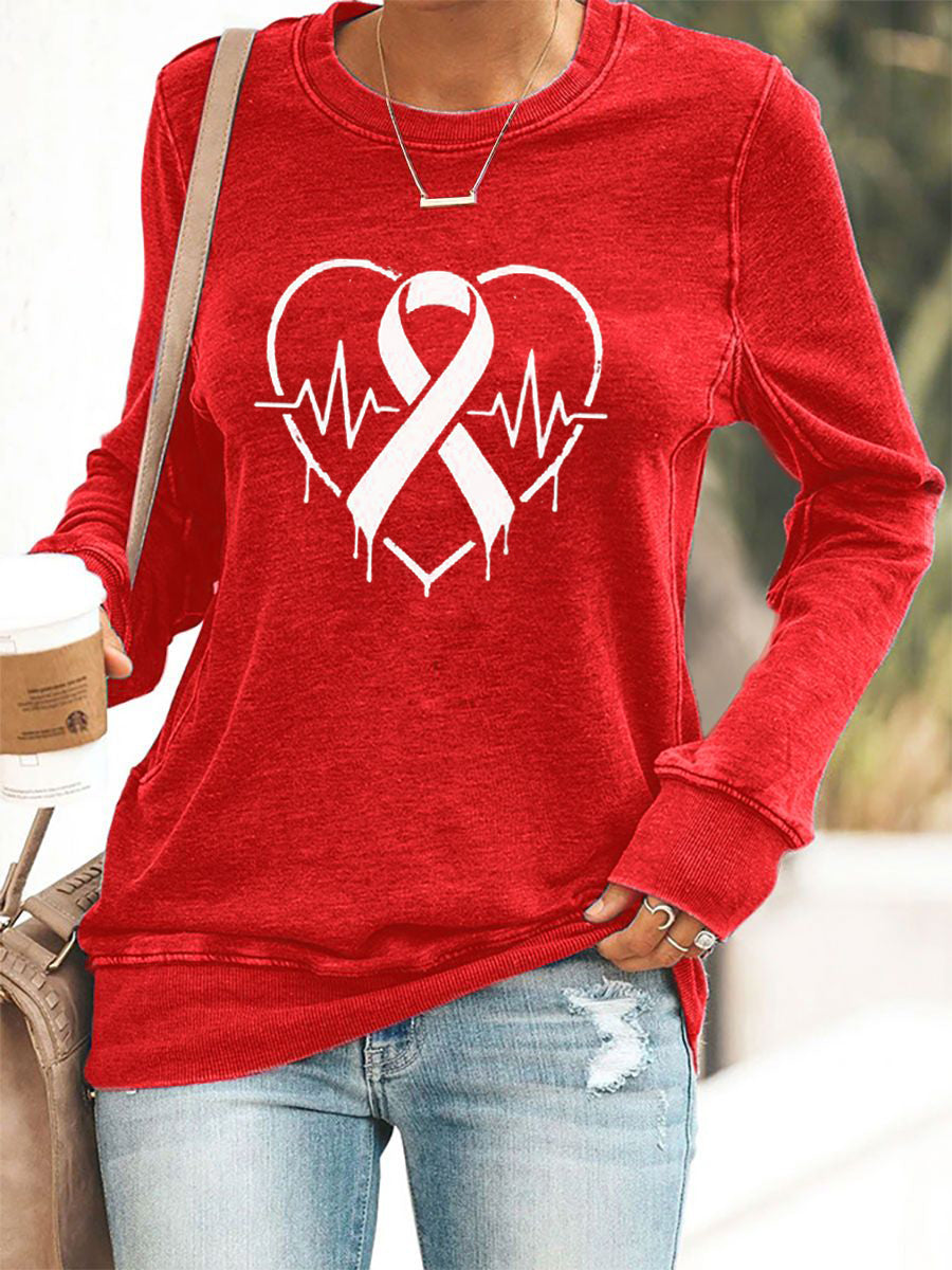Women's Heart Disease Awareness Printed Sweatshirt