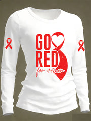 Women's Heart Disease Awareness Print Casual Long-Sleeve T-Shirt