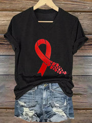 Women's Heart Disease Awareness Printed V-neck T-shirt