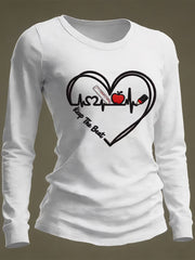 Women's Heart Disease Awareness Print Casual Long-Sleeve T-Shirt