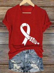 Women's Heart Disease Awareness Printed V-neck T-shirt