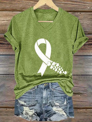 Women's Heart Disease Awareness Printed V-neck T-shirt