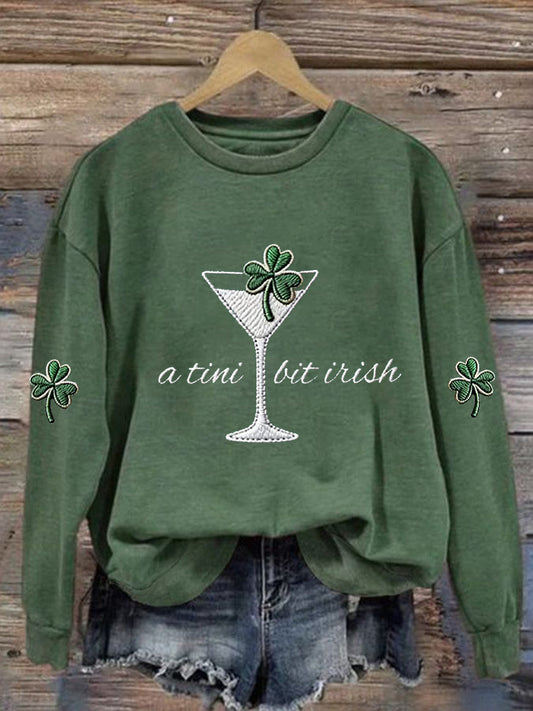 Women's St. Patrick's Day A Tini Bit Irish Shamrock Art Print Sweatshirt