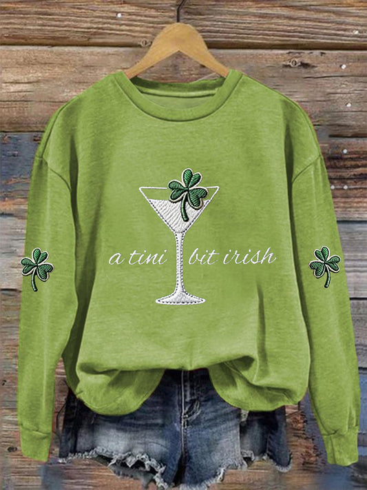 Women's St. Patrick's Day A Tini Bit Irish Shamrock Art Print Sweatshirt