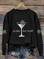 Women's St. Patrick's Day A Tini Bit Irish Shamrock Art Print Sweatshirt