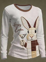 Women's Easter Bunny Art  Round neck long sleeve T-shirt