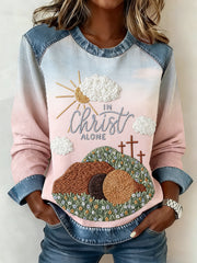 Women's Floral Christian Faith Print Patchwork Top