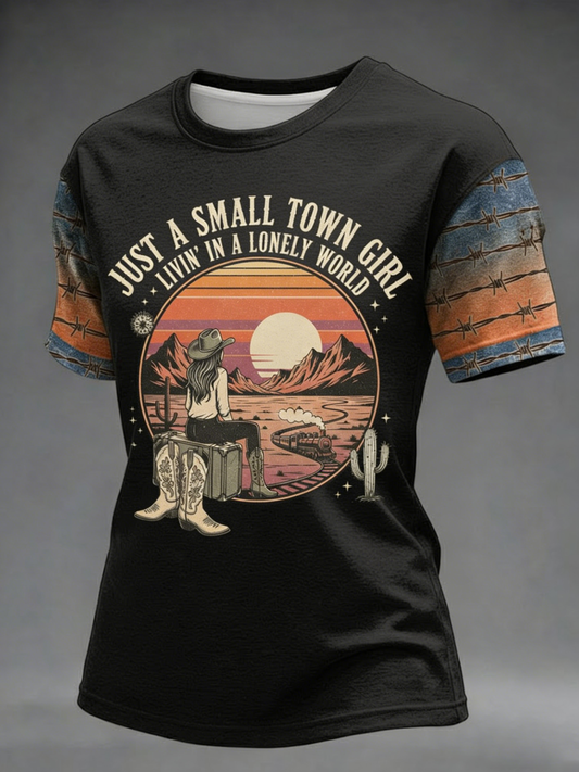 Women's Just A Small Town Girl Livin' In A Lonely World Printed T-shirt