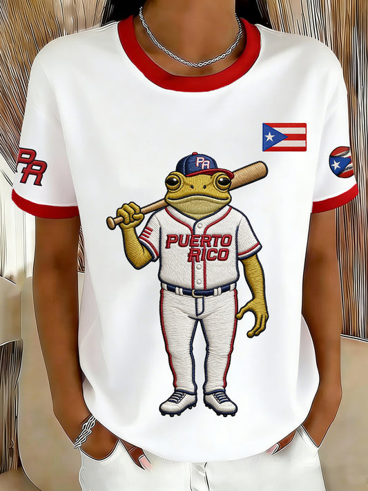 Women's Puerto Rico Baseball Print Casual Tee
