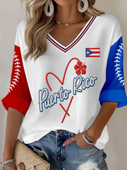 Women's Puerto Rico Baseball Print Waffle T-shirt