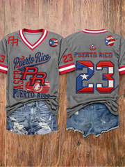 Women's Puerto Rico Baseball Print short-sleeved T-shirt