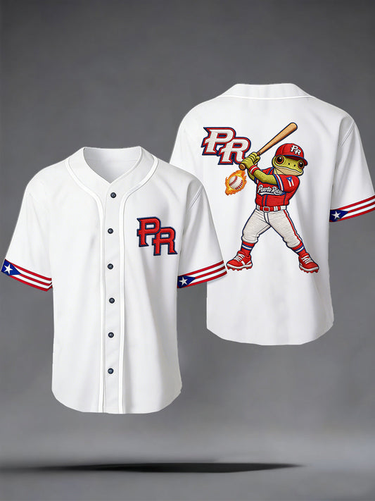 Unisex Puerto Rico Baseball Print Casual Shirt
