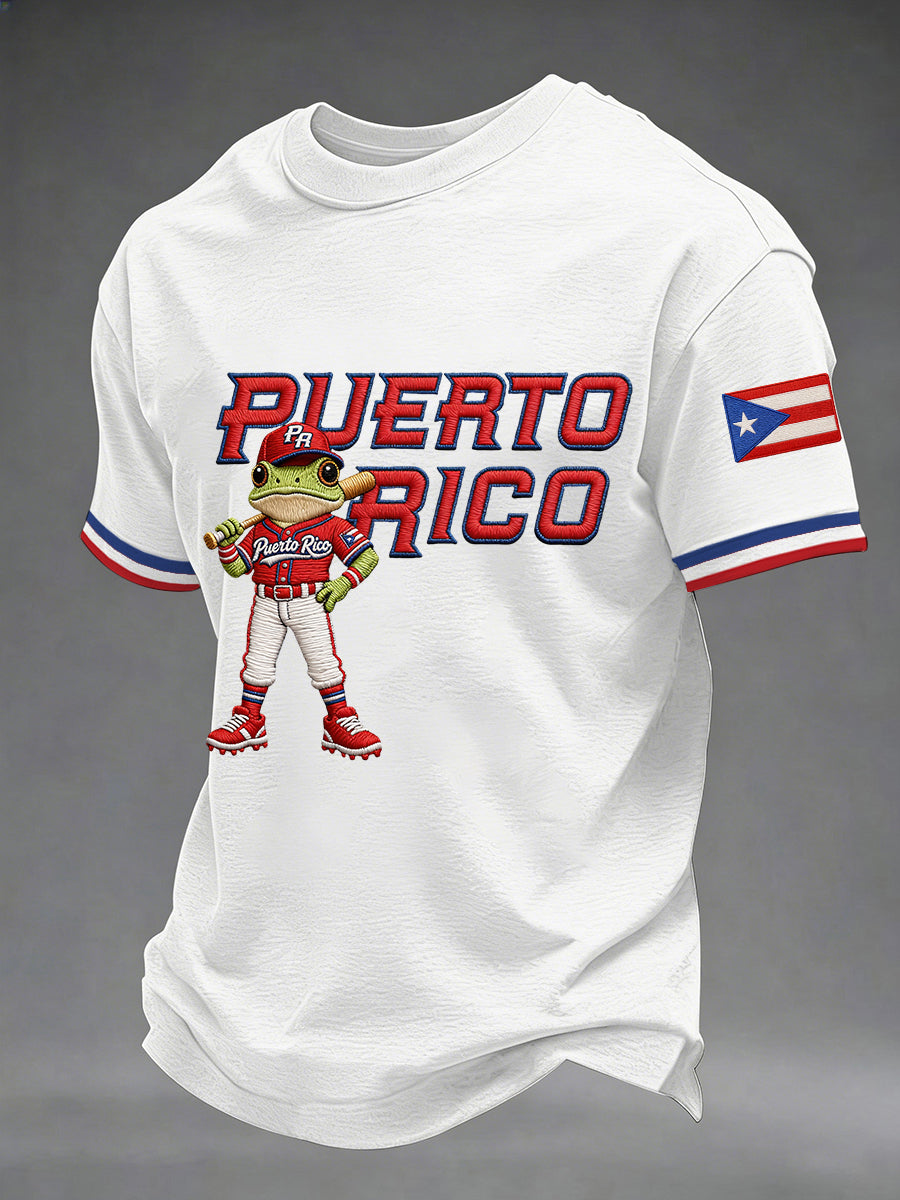 Men's Puerto Rico Baseball Print Casual Tee