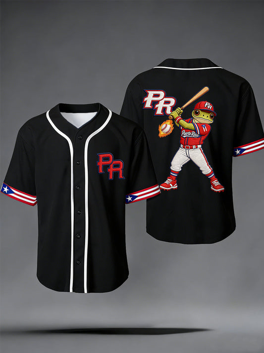 Unisex Puerto Rico Baseball Print Casual Shirt