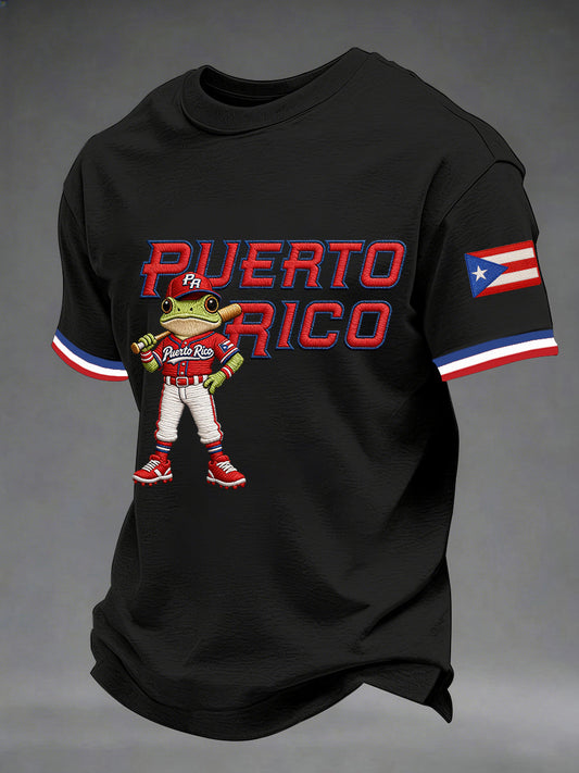 Men's Puerto Rico Baseball Print Casual Tee