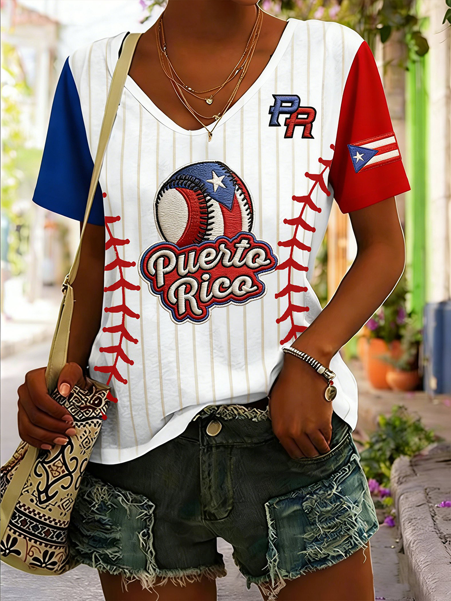 Women‘s Puerto Rico Baseball V-neck T-shirt