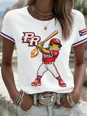 Women's Puerto Rico Baseball Print Casual Tee