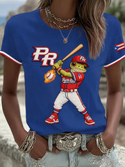 Women's Puerto Rico Baseball Print Casual Tee