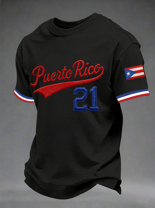 Men's Puerto Rico Baseball Print Casual Tee