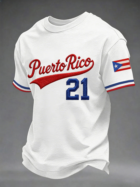 Men's Puerto Rico Baseball Print Casual Tee