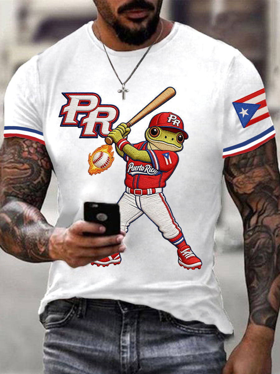 Men's Puerto Rico Baseball Print Casual Tee