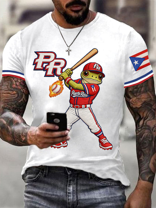 Men's Puerto Rico Baseball Print Casual Tee