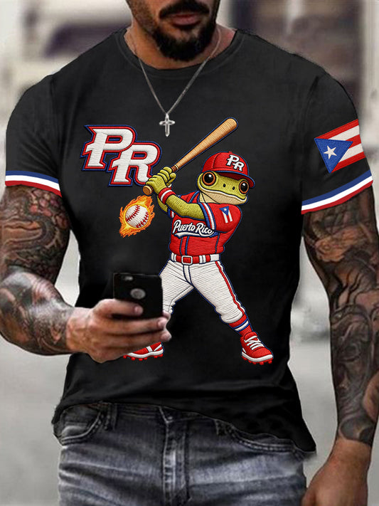 Men's Puerto Rico Baseball Print Casual Tee