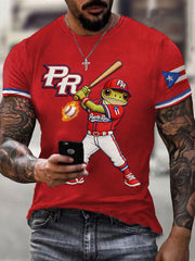 Men's Puerto Rico Baseball Print Casual Tee