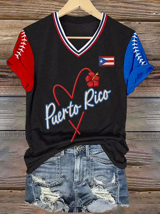 Women's Puerto Rico Baseball Printed short-sleeved T-shirt