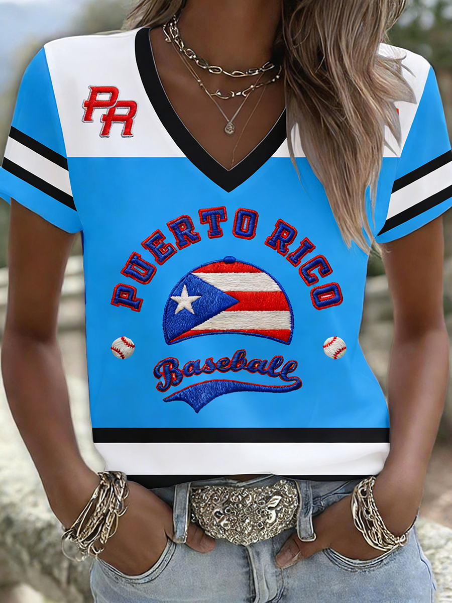 Women's Puerto Rico Baseball Short-sleeved T-shirt