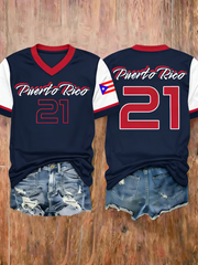 Women's Puerto Rico Baseball Printed short-sleeved T-shirt