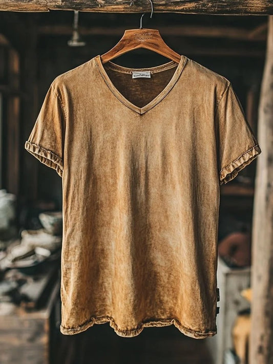 Men's Vintage Distressed V-neck T-Shirt