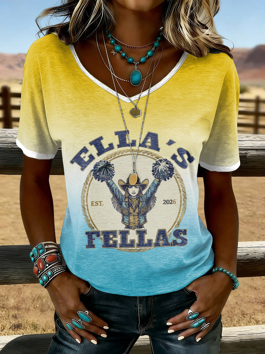 Women's Vintage Ella's Fellas Print Country Music Inspired T-Shirt