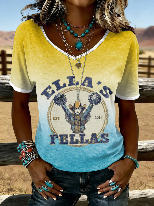 Women's Vintage Ella's Fellas Print Country Music Inspired T-Shirt