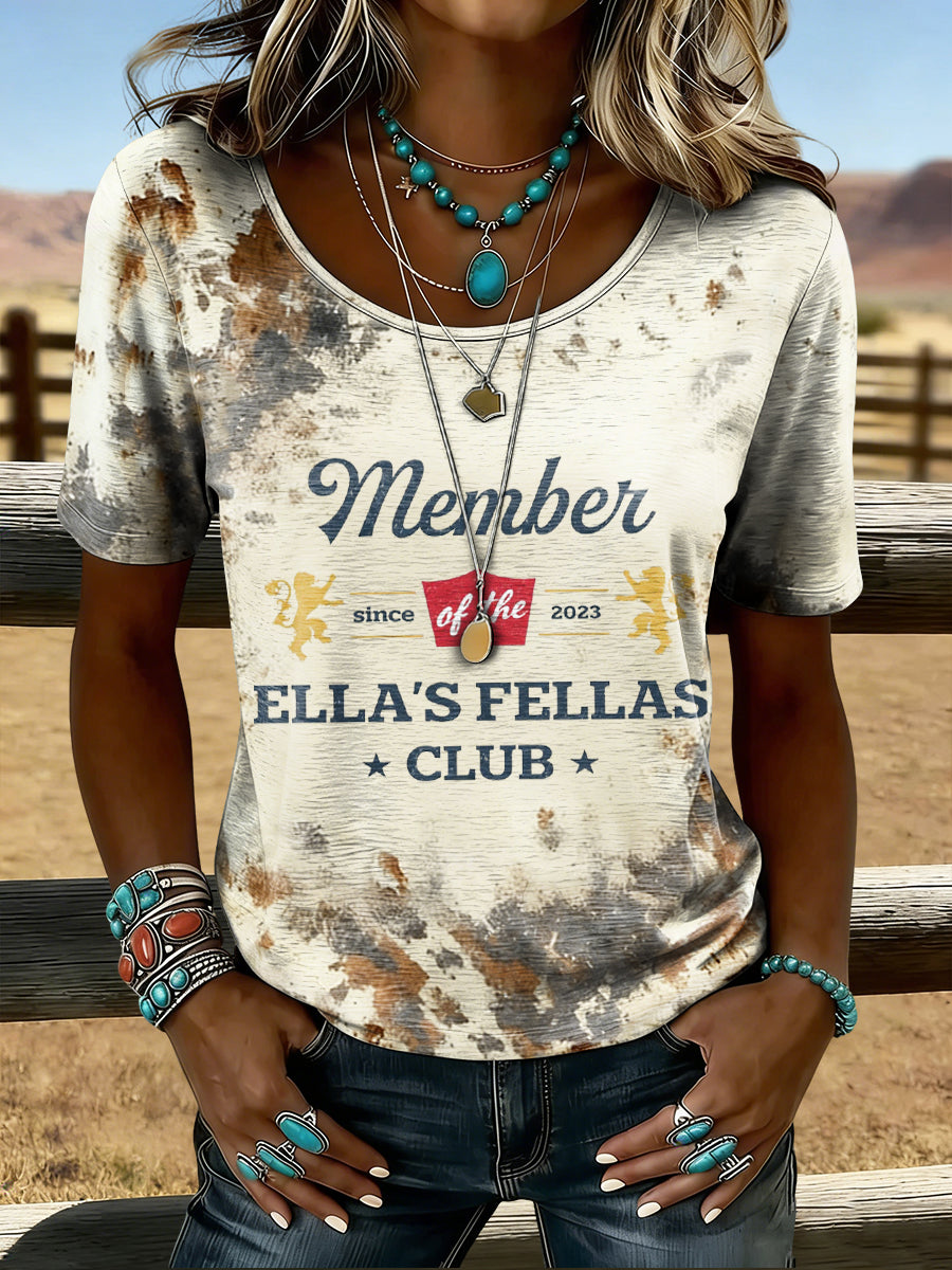 Women's Vintage Ella's Fellas Print Country Music Inspired T-Shirt