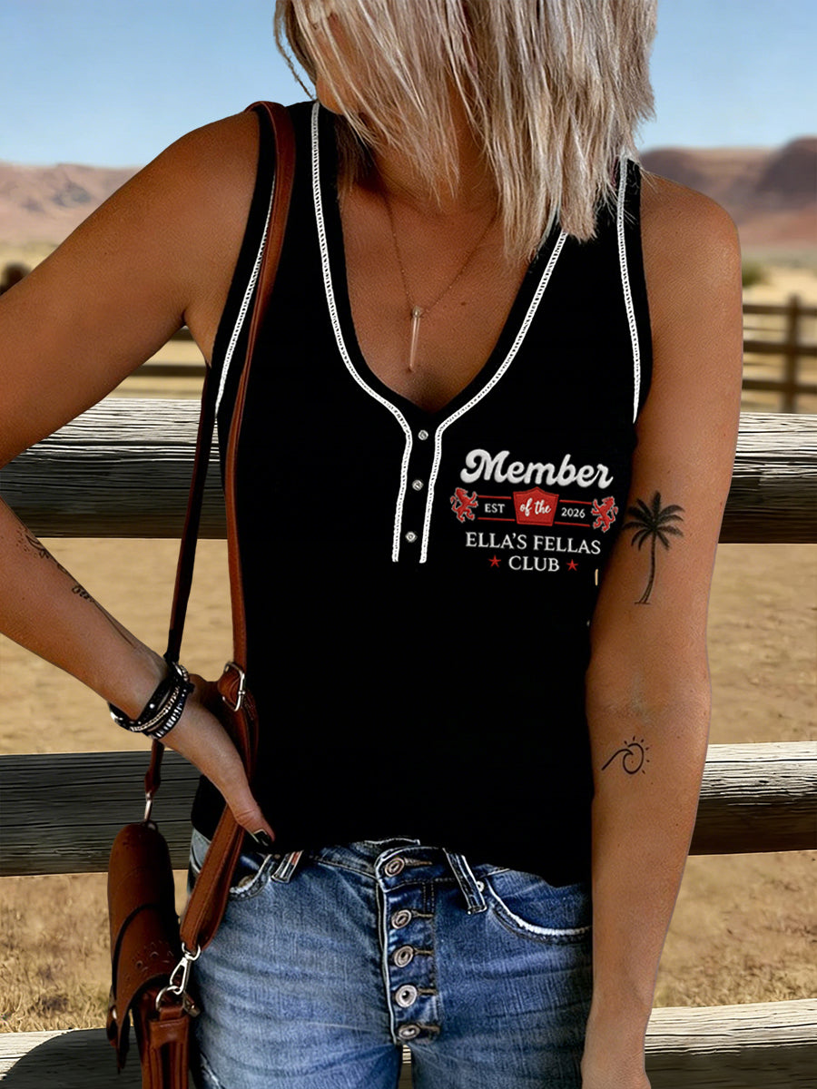 Women's Vintage Ella's Fellas Print Country Music Inspired Vest Top