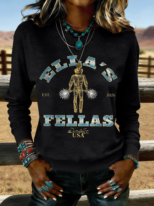Women's Vintage Ella's Fellas Print Country Music Inspired Sweatshirt