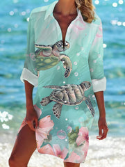 Women's Sea Turtles Print Casual Mid-Length Shirt