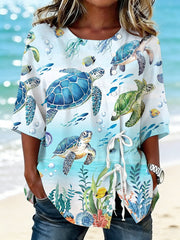 Women's Cute Sea Turtle Print Casual Half-Sleeve Shirt