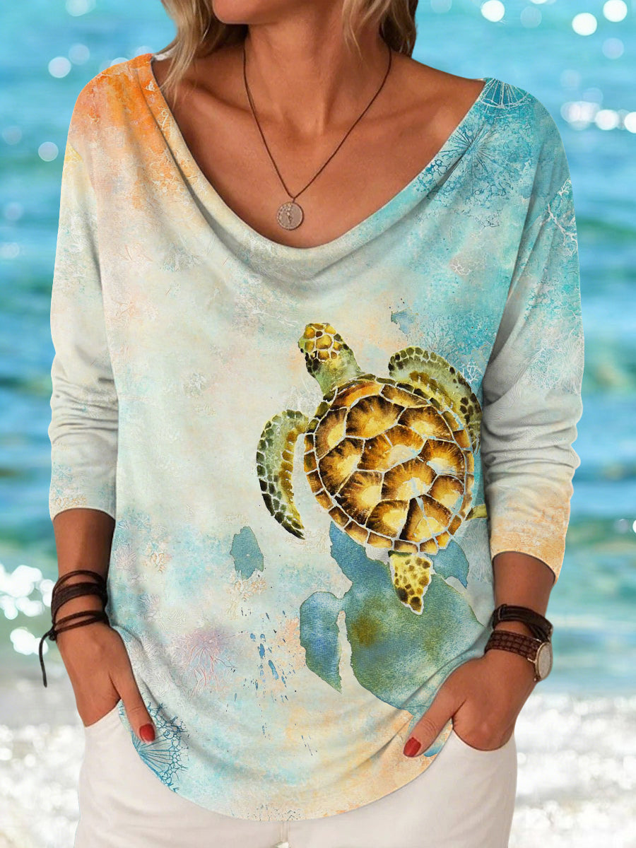 Women's Ocean Animals Sea Turtles Print Casual T-Shirt