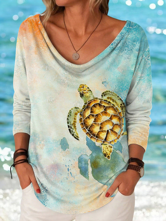 Women's Ocean Animals Sea Turtles Print Casual T-Shirt
