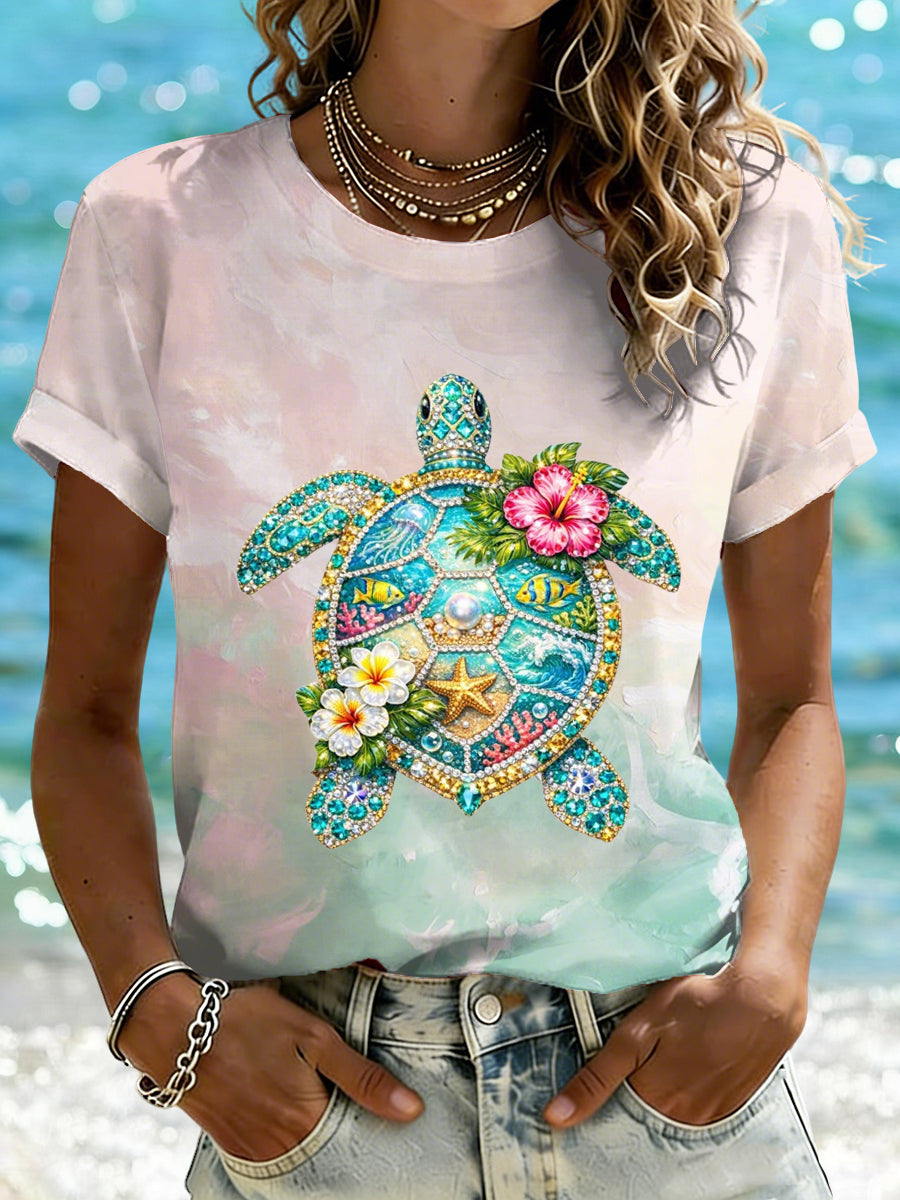 Women's Sea Turtle Art Print Casual T-Shirt