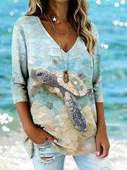 Women's Ocean Animals Sea Turtles Print Casual T-Shirt